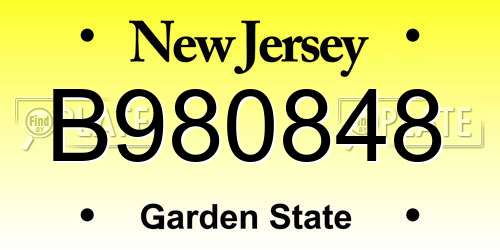 B980848 New Jersey License Plate
