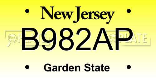 B982AP New Jersey License Plate