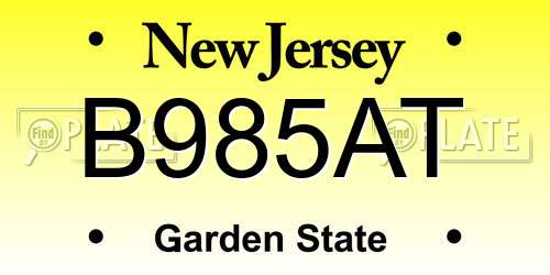 B985AT New Jersey License Plate