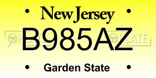 B985AZ New Jersey License Plate