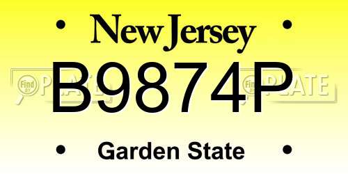 B9874P New Jersey License Plate