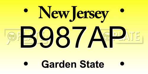 B987AP New Jersey License Plate