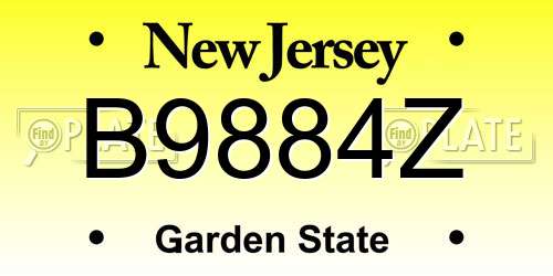B9884Z New Jersey License Plate