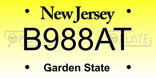 B988AT New Jersey License Plate