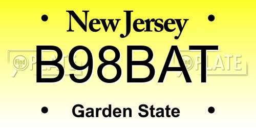 B98BAT New Jersey License Plate