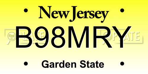 B98MRY New Jersey License Plate
