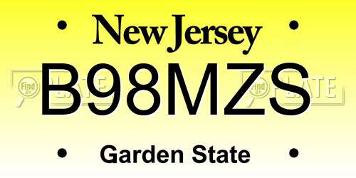 B98MZS New Jersey License Plate
