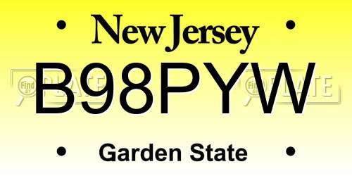 B98PYW New Jersey License Plate