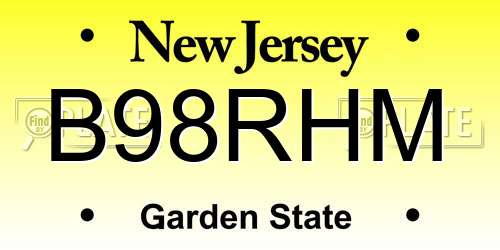 B98RHM New Jersey License Plate