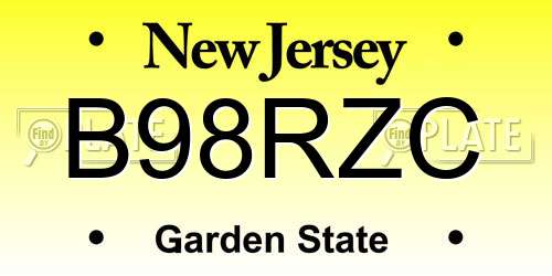 B98RZC New Jersey License Plate