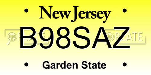 B98SAZ New Jersey License Plate