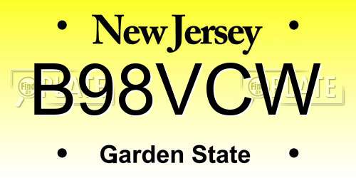 B98VCW New Jersey License Plate