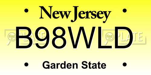 B98WLD New Jersey License Plate