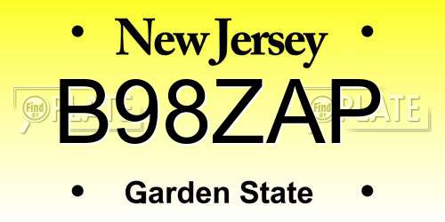 B98ZAP New Jersey License Plate