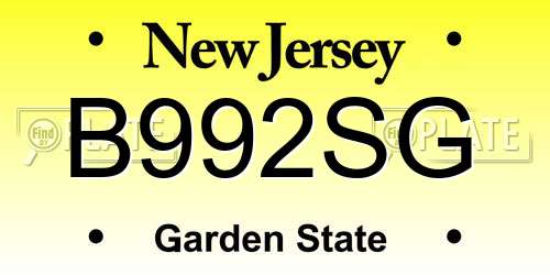 B992SG New Jersey License Plate