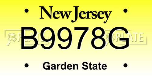 B9978G New Jersey License Plate