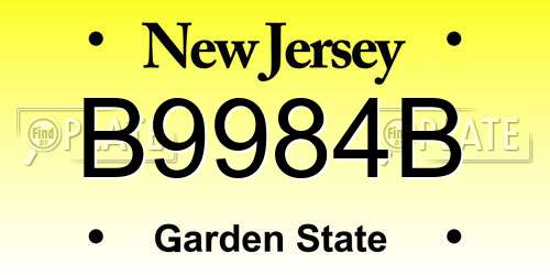 B9984B New Jersey License Plate