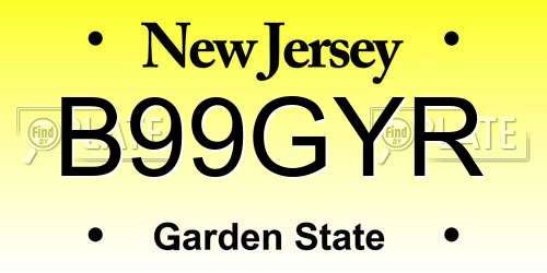 B99GYR New Jersey License Plate