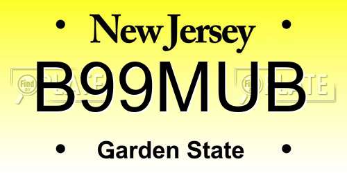 B99MUB New Jersey License Plate