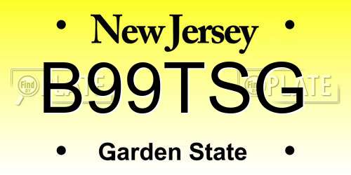 B99TSG New Jersey License Plate