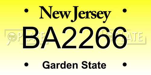 BA2266 New Jersey License Plate