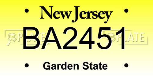 BA2451 New Jersey License Plate