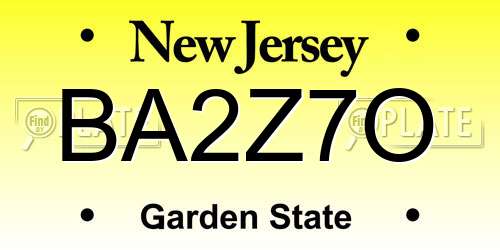 BA2Z7O New Jersey License Plate