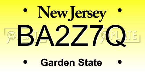 BA2Z7Q New Jersey License Plate