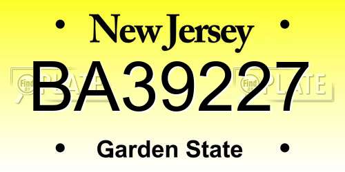 BA39227 New Jersey License Plate