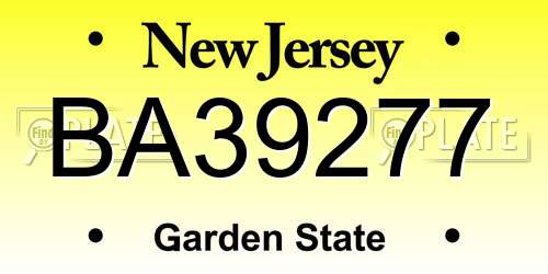 BA39277 New Jersey License Plate