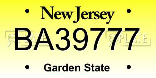 BA39777 New Jersey License Plate