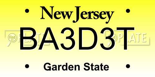 BA3D3T New Jersey License Plate