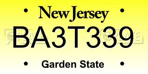 BA3T339 New Jersey License Plate