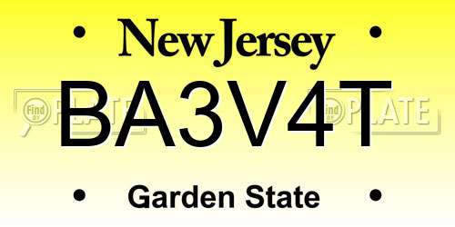 BA3V4T New Jersey License Plate