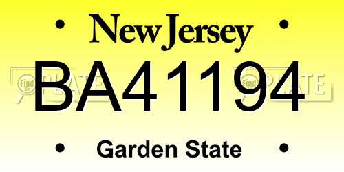 BA41194 New Jersey License Plate