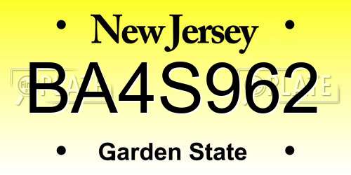 BA4S962 New Jersey License Plate