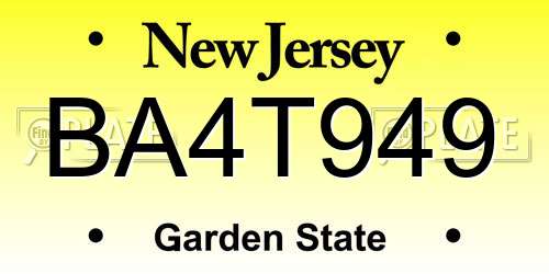 BA4T949 New Jersey License Plate