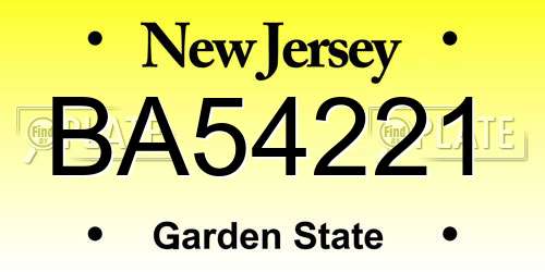 BA54221 New Jersey License Plate