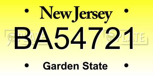 BA54721 New Jersey License Plate