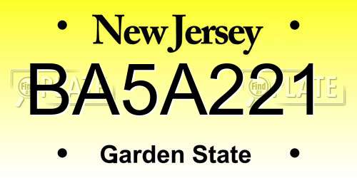 BA5A221 New Jersey License Plate