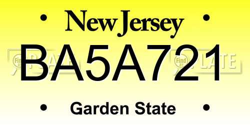 BA5A721 New Jersey License Plate