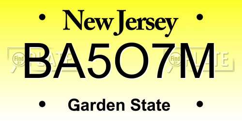 BA5O7M New Jersey License Plate