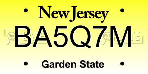 BA5Q7M New Jersey License Plate
