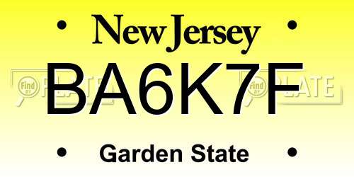 BA6K7F New Jersey License Plate