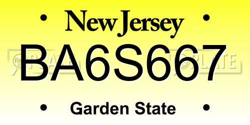 BA6S667 New Jersey License Plate