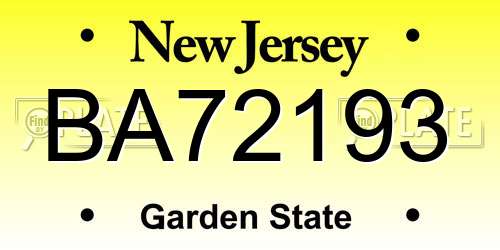 BA72193 New Jersey License Plate
