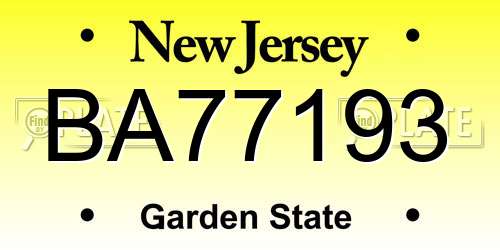 BA77193 New Jersey License Plate