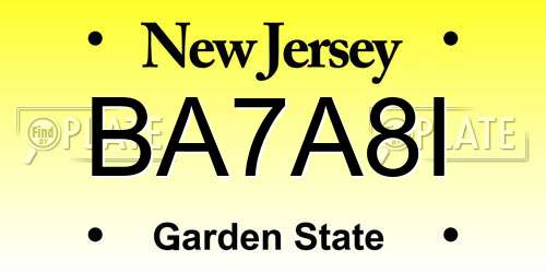 BA7A8I New Jersey License Plate