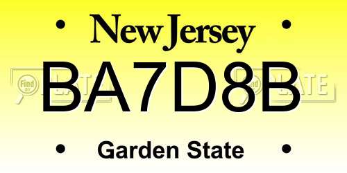 BA7D8B New Jersey License Plate