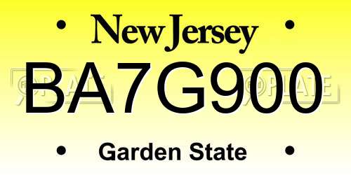 BA7G900 New Jersey License Plate